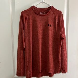 Men’s Under Armour Heat Gear: long sleeve, loose fit, heather brick red